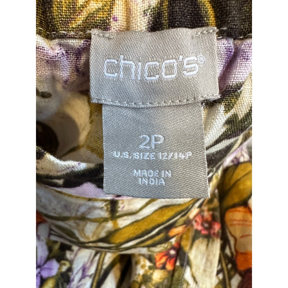 Chico's 100% Linen Floral Faux Wrap Tie Skirt Size 2P US 12 14 Petite Resortwear - Picture 3 of 9